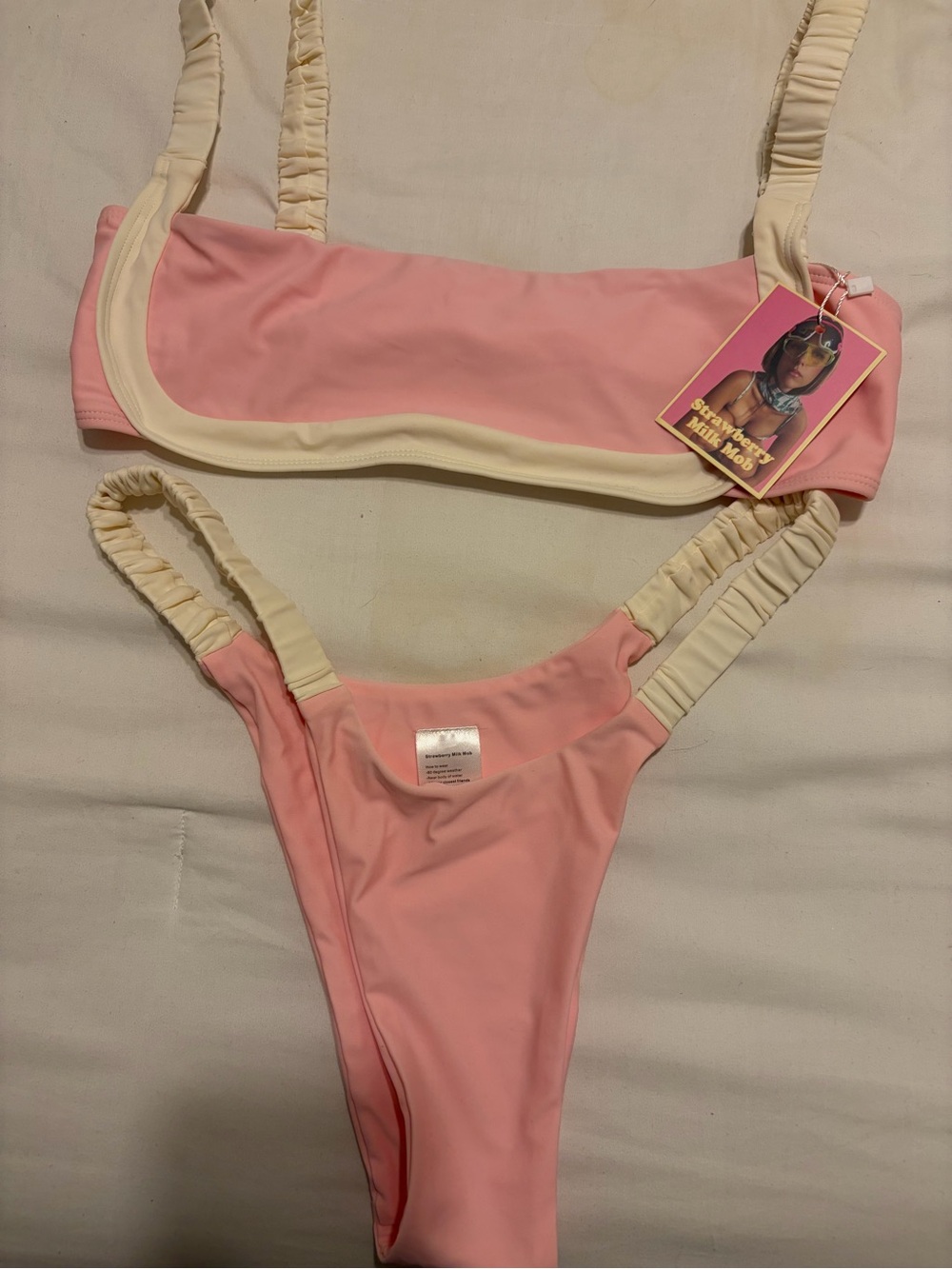 Strawberry Milk Mob Pink and Cream Two-Piece Bikini - Picture 1 of 1